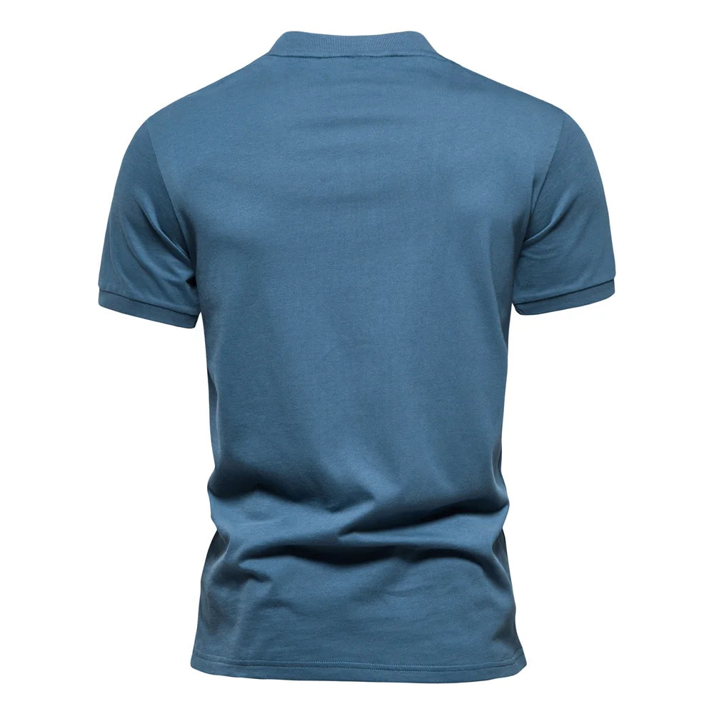 100% Cotton Men's T-shirt  Solid Color Casual V-neck Zipper T shirt for Men New Summer High Quality Brand Men Tops Tees
