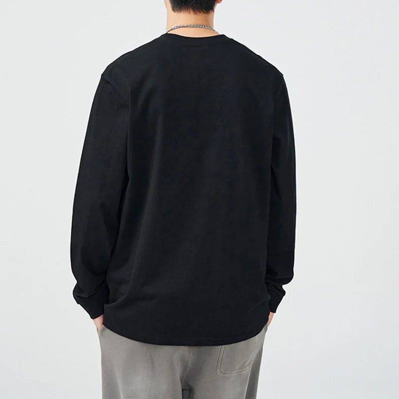 Men's Long Sleeved T-shirt Round Neck Solid Color Pullover Casual Top New Spring Loose Fashion Trend 2025 Male 9W1316