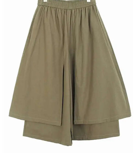 High Elastic Waist Khaki Spliced False Two Long Wide Leg Pants New Trousers Women Fashion Tide Spring Autumn 2025 1DJ0134