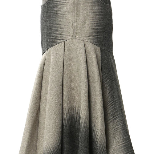 Load image into Gallery viewer, High Waist Gray Printed Pocket Elegant Trumpet  Woolen Half-body Skirt Women Fashion Tide New Spring Autumn 2025 1DH3247
