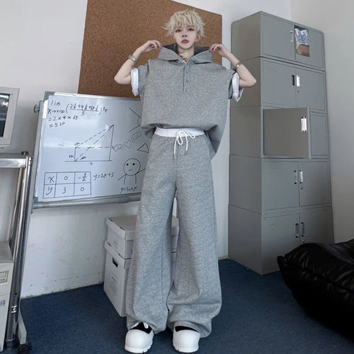 Load image into Gallery viewer, Men's Summer Two-piece Suit Hooded Contrast Color Short Sleeve Sweatshirts Casual Male Elastic Waist Pants Men Set 9W1507
