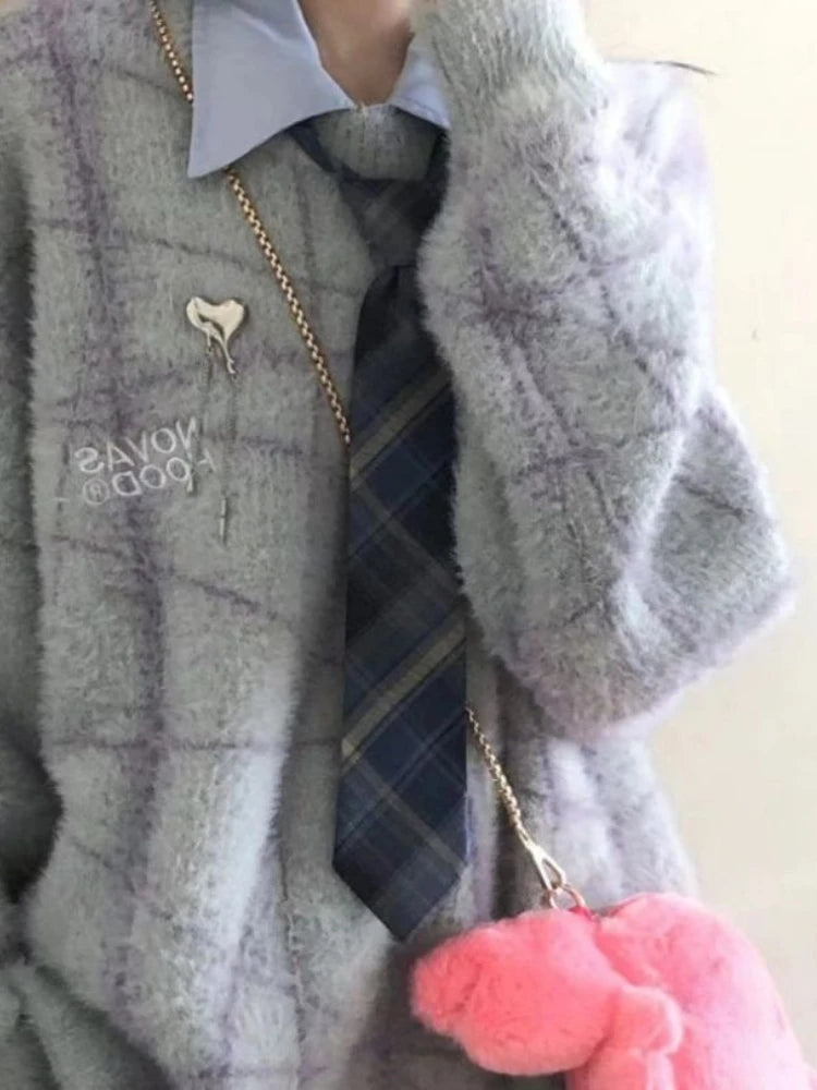 Y2k Aesthetic Autumn Patchwork Sweater Women Letter Embroidery Harajuku Knitted Pullover Streetwear Oversized Grunge Jumper