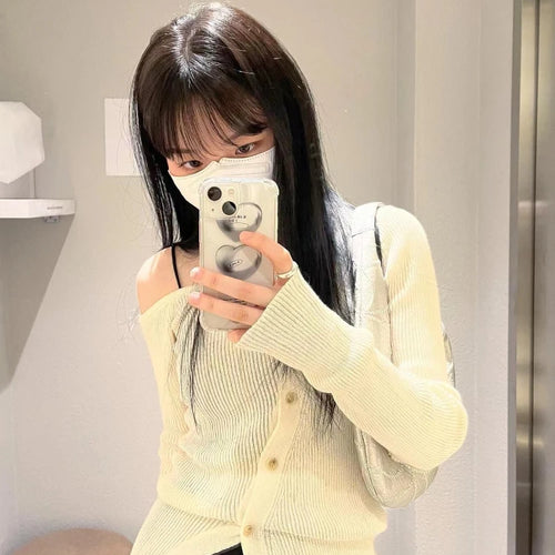 Load image into Gallery viewer, Autumn Knitted Slash Neck Off Shoulder T-shirts Slim Single Breasted Slim Fit Tops Women Black Sexy Y2k Aesthetic Grunge Tees
