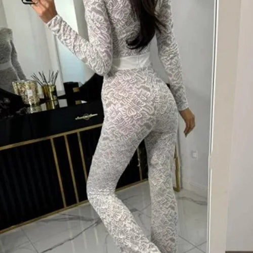 Load image into Gallery viewer, Fashion Lace Leather Patchwork Long Sleeved Jumpsuit Women's 2025 Autumn/Winter Sexy Patchwork New Elastic Tight Rompers
