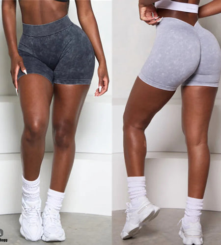 Washing Seamless High Stretch Sports Yoga Shorts Women V Back Hip Gym Cycling Elastic Tights Denim Active Exercise Shorts