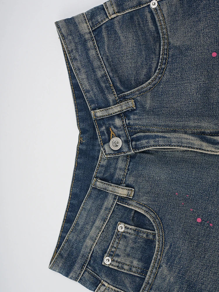 High Waist Blue Denim Painted Long Casual Wide Leg Jeans New Women Trousers Fashion Tide Spring Autumn 2025 CPG2279