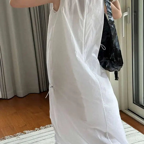 Load image into Gallery viewer, Women White Gray Big Size Long Elegant Thin Dress New Square Collar Sleeveless Fashion Tide Spring Summer 2025 1DH6054
