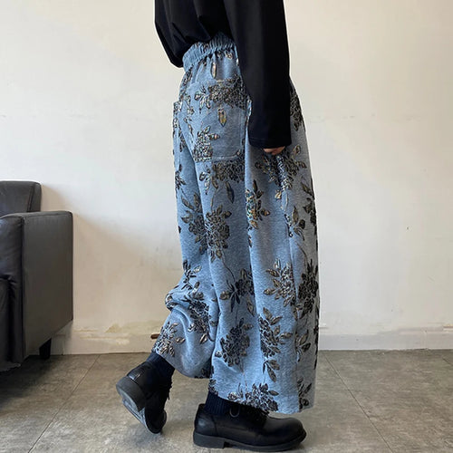 Load image into Gallery viewer, Jacquard Embroidery Men&#39;s Wide Leg Pants Elastic Waist Large Pocket Male Casual Trousers Thickened Chic Spring 9C4091
