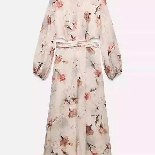 Load image into Gallery viewer, Hit Color Spliced Appliques Loose Dresses For Women V Neck Long Sleeve High Waist Temperament Dress Female Fashion
