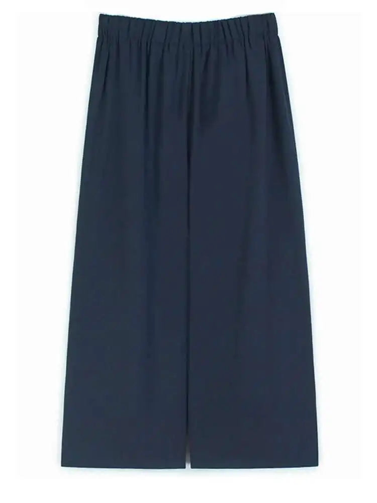 High Elastic Waist Dark Blue Pleat Elegant Long Wide Leg Pants New Trousers Women Fashion Tide Spring Autumn 2025 1DH9806