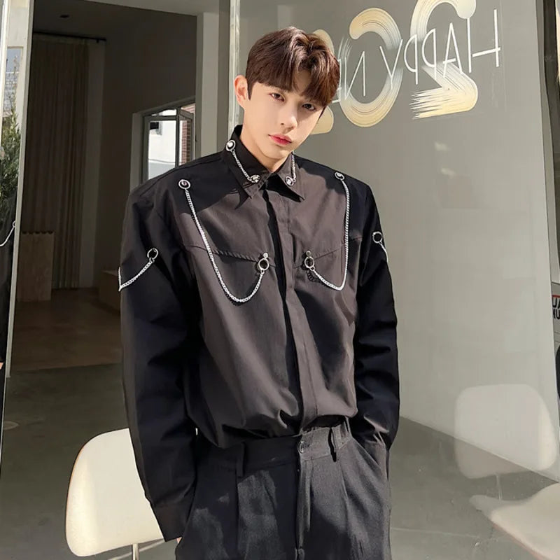 Men's Shirts Summer New Fashionable Multi Metal Zipper Design Casual Single Breatesd Trendy Korean Male Shirt 9A7678