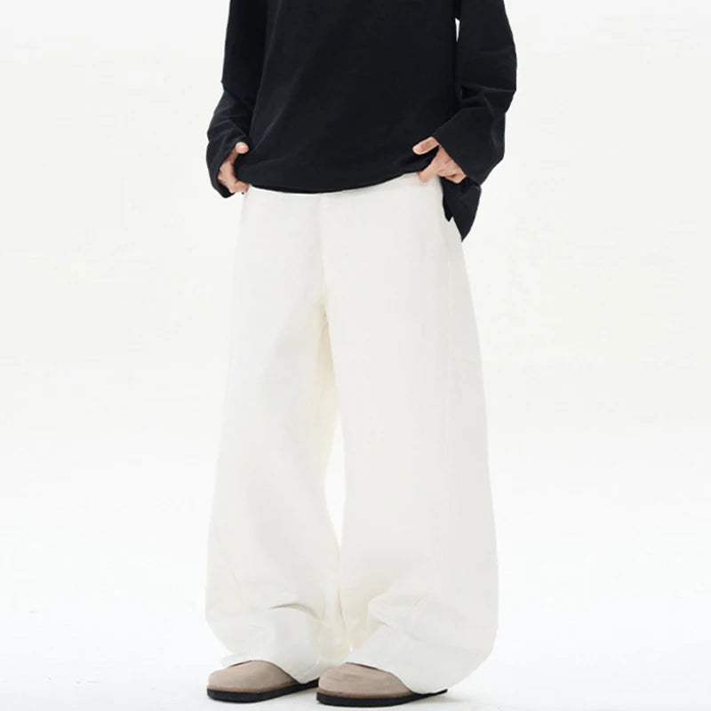 Men Jeans Straight Wide Leg Curved Knife Design Splicing Gradient Color Trendy New High Street Summer Male Clothing 9W2026