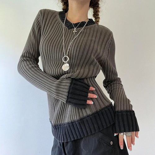 Load image into Gallery viewer, Vintage Fashion Autumn Winter Women Sweaters Patched Y2K Knit Jumper Contrast Preppy Style Pulover Knitwears Outfits
