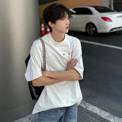 Load image into Gallery viewer, Simple Male Loose T-shirts Round Neck Short Sleeve Casual Embroidery Men&#39;s Pullover Tops Summer Tide 9C6328
