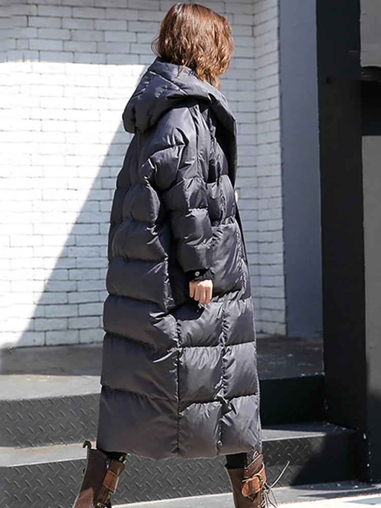Big Size Long Hooded Cotton-padded Coat Long Sleeve Loose Fit Women Parkas Fashion Tide New Autumn Winter 2025 JD1210