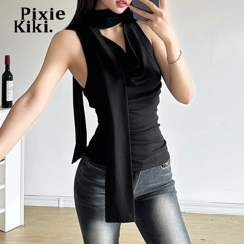 Load image into Gallery viewer, Womans Tank Top White Black Casual V Neck Sleeveless T Shirts Girly Y2k Cute Summer Clothes Women 2024 P94-CD27
