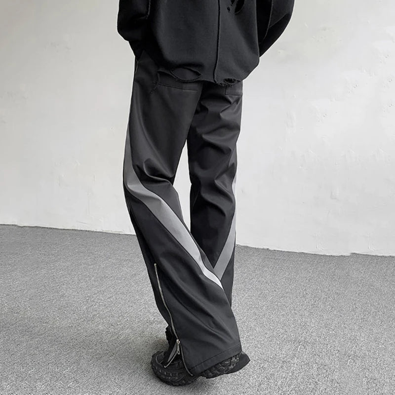 Autumn Men's Suit Pants Spliced Side Zippers Boot-cut Bottom Straight Leg Contrast Color Male Trousers Fashion 9C6669