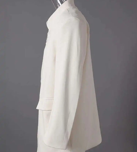 Women Beige Chinese Letter Embroidery Blazer New Stand Collar Long Sleeve Jacket Fashion Tide Spring Autumn 2025 CPG2868