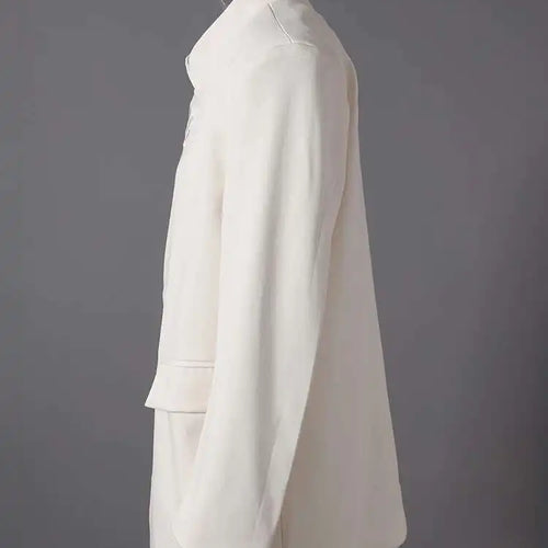 Load image into Gallery viewer, Women Beige Chinese Letter Embroidery Blazer New Stand Collar Long Sleeve Jacket Fashion Tide Spring Autumn 2025 CPG2868
