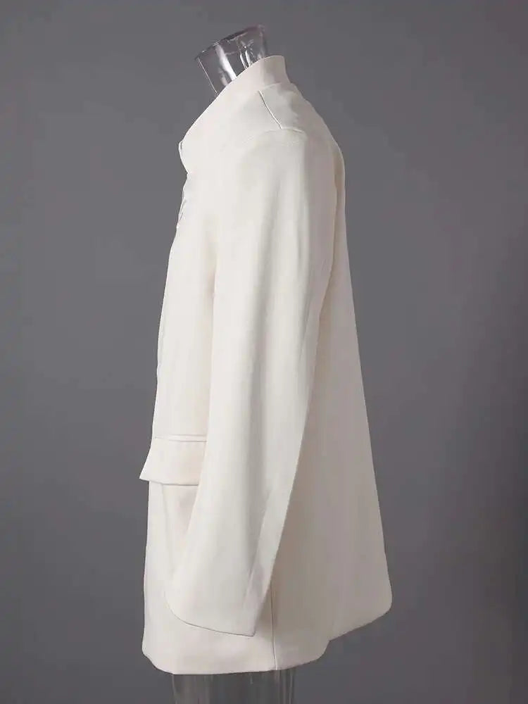 Women Beige Chinese Letter Embroidery Blazer New Stand Collar Long Sleeve Jacket Fashion Tide Spring Autumn 2025 CPG2868