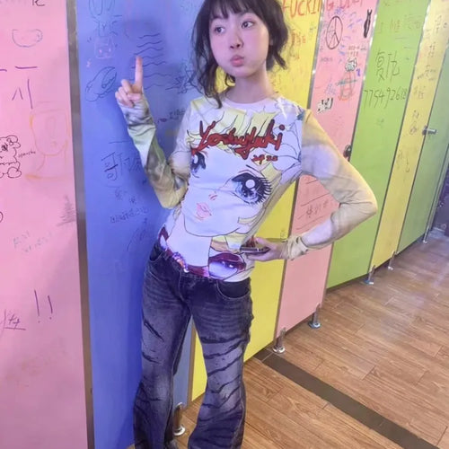 Load image into Gallery viewer, Japanese Grunge Fairy Cartoon Print Harajuku Tops T-shirt Women Streetwear Kawaii Cropped TshirtsY2k Aesthetic Vintage Cute Tees
