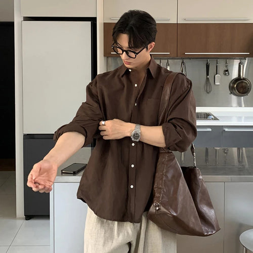 Load image into Gallery viewer, Men's Shirts Long Sleeve New Korean Style Solid Color Stylish Turn-down Collar Causal Trendy Male Loose Clothing 9W1981
