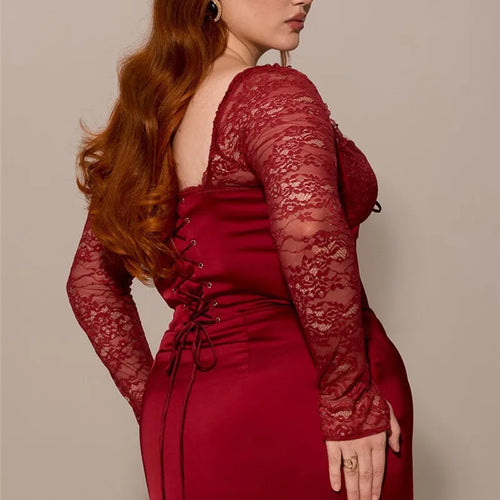 Load image into Gallery viewer, Backless Long Sleeve Sexy Maxi Dress For Women Solid Square Collar Lace-up Back Split Bodycon Club Long Dress Elegant
