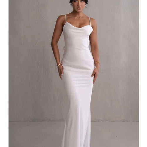 Load image into Gallery viewer, Elegant Sleeveless Flower Shoulder Strap Backless Bodycon Dress Women Sexy Slim Maxi Vesidos Temperament Party Evening
