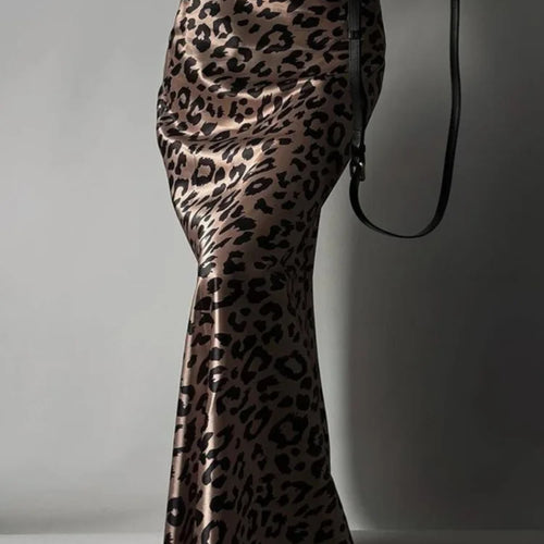Load image into Gallery viewer, Satin Leopard Print Long Skirt Women Fashion High Waist Maxi Fishtail Skirt Ladies Fashion With Zipper Sexy Skirts
