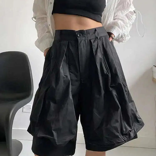 Load image into Gallery viewer, High Waist Black Pleated Shaped Knee Length Pants New Loose Fit Trousers Women Fashion Tide Spring Summer 2025  1DF9708
