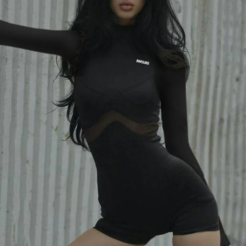 Load image into Gallery viewer, Fashion Long Sleeved Elastic Tight Women 2025 Spring Playsuit Splicing Half High Neck Slim Casual Sporty Female Rompers
