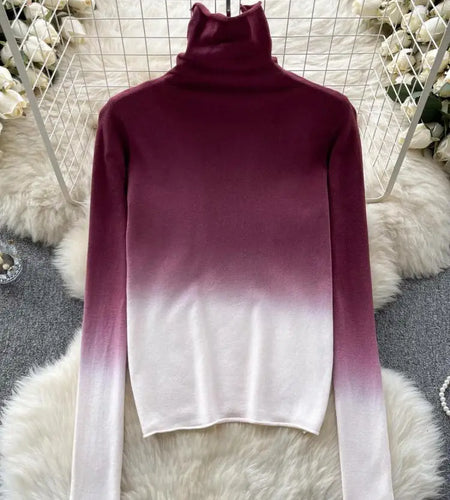 Women Vintage Elegant Long Sleeved Gradual Knitted Sweater Female Autumn New Turtleneck Slim Pullover Tops Fashion Versatile Y2k