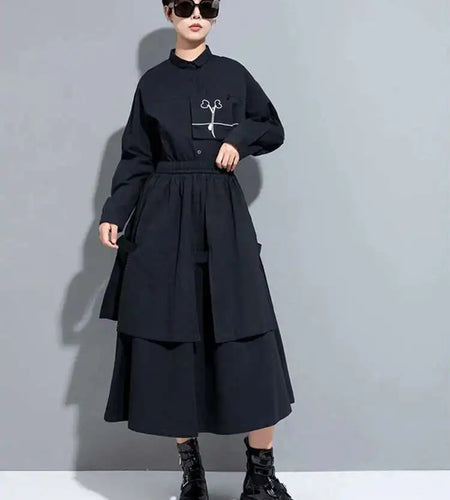 High Elastic Waist Black Layers Irregular Long A-line Half-body Skirt Women Fashion Tide New Spring Autumn 2025 1DH1082