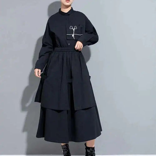 Load image into Gallery viewer, High Elastic Waist Black Layers Irregular Long A-line Half-body Skirt Women Fashion Tide New Spring Autumn 2025 1DH1082
