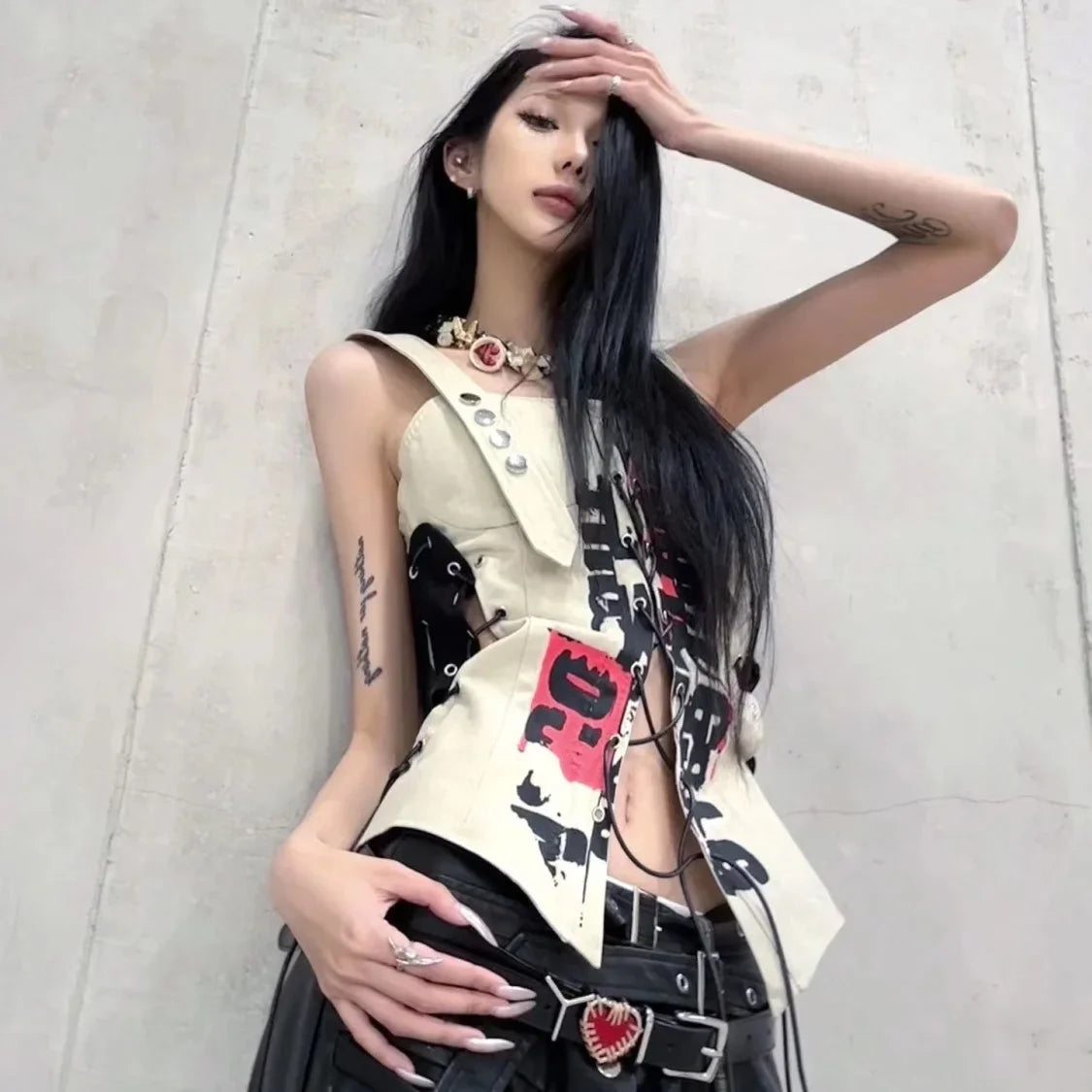 Crop Tops Women Clothing 2023 Ropa Mujer Bandage Tunic Summer Vest Fashion Harajuku Letter Print Waistcoat Korean Y2k Camis