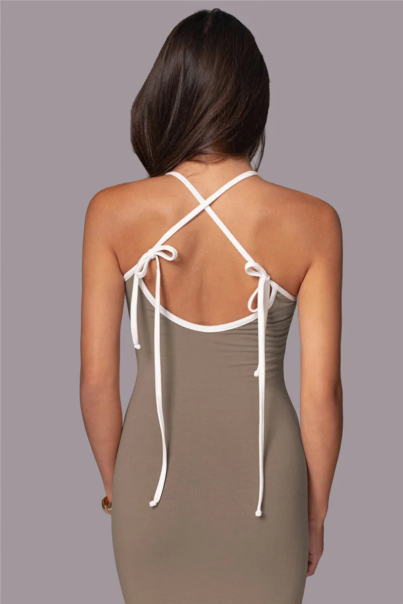 Spaghetti Strap Lace-up Sexy Maxi Dress For Women Gown Fashion Sleeveless Backless Bodycon Evening Sexy Long Dress