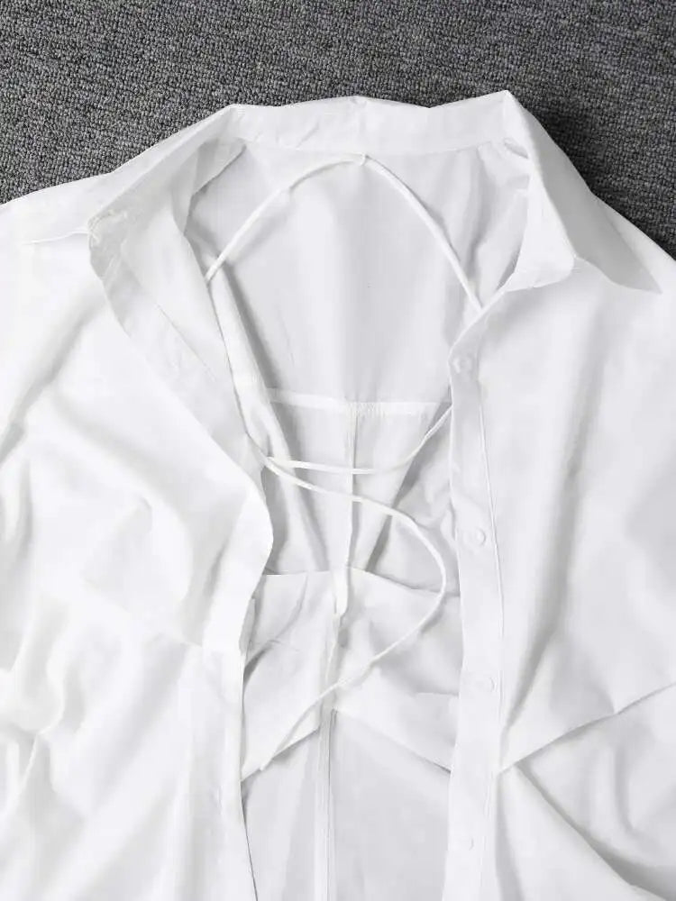 Women White Pleated Design Big Size Elegant Blouse New Lapel Long Sleeve Shirt Fashion Tide Spring Autumn 2025 CPG2611