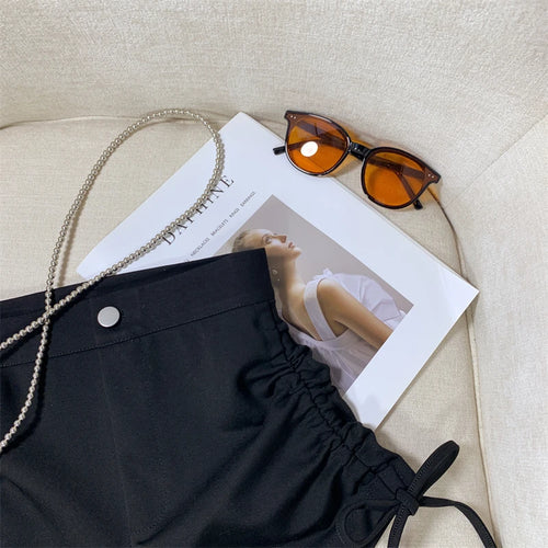 Load image into Gallery viewer, Fashion Summer Women Black Slim High Waist Drawstring Pleated Lace-up Shorts Casual Fashion Simple Short Pant Streetwear popular
