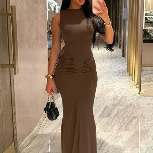 Load image into Gallery viewer, Elegant Solid Sleeveless Draped Sexy Bodycon Maxi Prom Dress Summer Women Fashion Y2K Clothes Wedding Birthday Party
