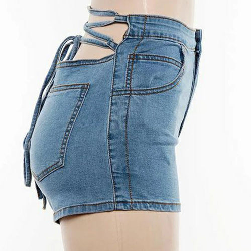 Load image into Gallery viewer, Korean Fashion Denim Shorts For Women High Waist Patchwork Bandage Designer Short Pants Female Clothing Summer
