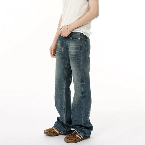 Load image into Gallery viewer, American Men's Jeans New Wrinkle Brushed Paint Micro Flared Trendy Male Casual Washed Denim Pants High Street 9W1843
