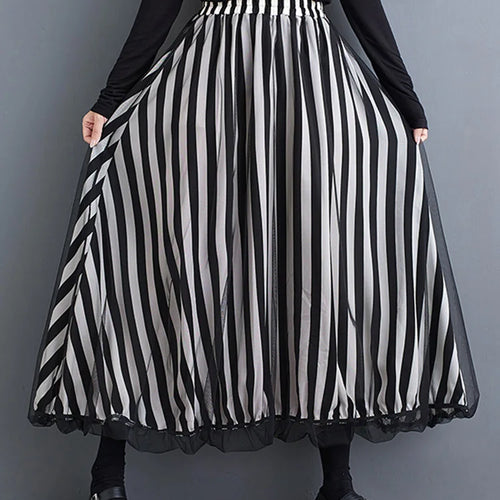 Load image into Gallery viewer, High Elastic Waist Black Dot Printed Mesh Spliced A-line Half-body Skirt Women Fashion Tide New Spring Autumn 2025 1DJ0329
