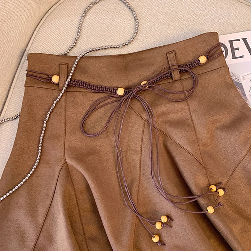 Load image into Gallery viewer, Autumn Winter Black Leather Pleated Mini Skirt Retro Woman 2024 Brown High Waist Sexy Club Bandage Irregular Short Pu Skirt Chic
