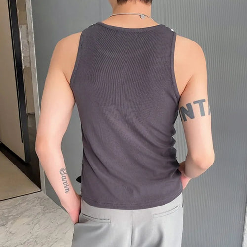 Load image into Gallery viewer, Men&#39;s Tank Top Sleeveless Round Neck Sequin Splicing Fashion High Street Slim Hollow Out Vest Summer 9C5711
