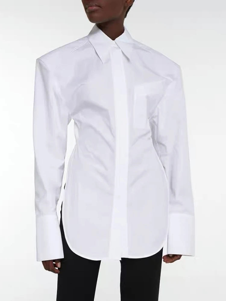 Backless Sexy White Shirt For Women Lapel Long Sleeve Solid Bandage High Street Solid Minimalist Blouses Female Clothes