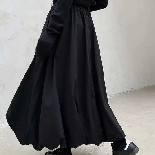 Load image into Gallery viewer, High Elastic Waist Black Brief Topstitched Long A-line Half-body Skirt Women Fashion Tide New Spring Autumn 2025 1DH8357
