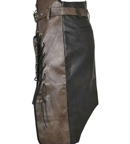 High Waist Belted Brown  Irregular Pu Leather String Half-body Skirt Women Fashion Tide New Spring Autumn 2025 1DE422916