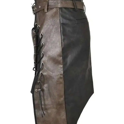 Load image into Gallery viewer, High Waist Belted Brown  Irregular Pu Leather String Half-body Skirt Women Fashion Tide New Spring Autumn 2025 1DE422916
