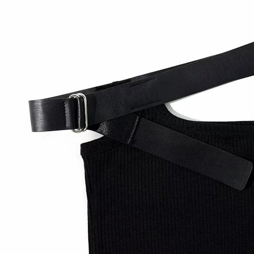 Load image into Gallery viewer, Minimalist Solid Tank Top For Women Square Collar Sleeveless Slimming Spliced Belt Vest Female Fashion Clothing
