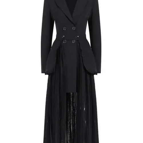 Load image into Gallery viewer, Half-body Skirt Pleated Mesh Two Pieces Suit New Lapel Long Sleeve Black Loose Women Fashion Spring Autumn 2025 1DE6625
